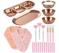 Set di 25 accessori per il viso per estetista, include 3 ciotole per il viso in oro rosa, 2 piatti, 6 spazzole, 2 fasce per capelli, 12 spugne compresse per la cura del viso da donna