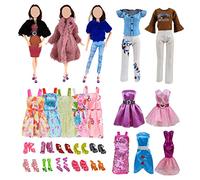 Set di 25 accessori per vestiti delle bambole, giacche di lana, top e pantaloni di peluche, giacche di moda, abiti con paillettes, top e pantaloni, mini abiti casuali e scarpe