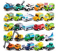 Set di 25 auto giocattolo pullback, veicoli kids, camion, polizia, educativi
