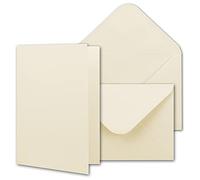 Set di 25 biglietti pieghevoli, con buste formato DIN A6/C6 bianco naturale con confezione regalo, biglietti di invito vuoti da personalizzare, 10,5 x 14,8 cm