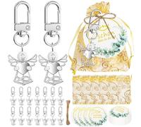 Set di 25 bomboniere di ringraziamento con angelo custode, 25 etichette regalo di ringraziamento con cordoncino, 25 ciondoli a forma di angelo, 25 sacchetti in organza per matrimonio, cresima
