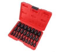 Set di 25 estrattori a testa esagonale, per bulloni rotti, borchie e raccordi con spirale sinistra, trattati termicamente, per cassa in acciaio CRV, colore rosso