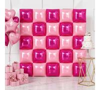 Set di 25 palloncini quadrati color magenta e rosa caldo, da parete, a forma di cubo, in Mylar, per compleanno, addio al nubilato, baby shower, San Valentino, decorazione per cabina fotografica
