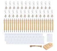 Set di 25 penne a sfera in legno e portachiavi, con etichetta da appendere e borsa con coulisse, per studenti, penna a sfera professionale in legno