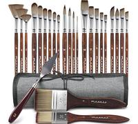 Set di 25 pennelli professionali sintetici acrilici, multiforme, per artisti, piatti, a ventaglio, pugnale, lingua di gatto, rotondi, angolari, per acrilico, olio, acquerello e guazzo