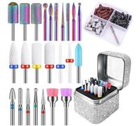 Set di 25 punte fresa unghie professionale con argento supporto argento e 50 fasce abrasive in 8 colori, 3/32'' punte per fresa unghie in carburo diamanti ceramica, rimuovi smalto in gel acrilico