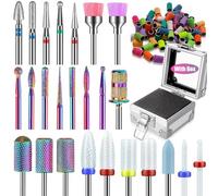 Set di 25 punte fresa unghie professionale con argento supporto argento e 50 fasce abrasive in 8 colori, 3/32'' punte per fresa unghie in carburo diamanti ceramica, rimuovi smalto in gel acrilico