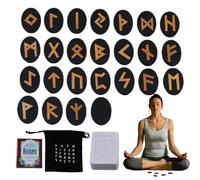 Set di 25 rune per la meditazione con manuale e custodia, rune in legno, per principianti, divinazione, meditazione, spirituale, intrattenimento