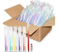 Set di 250 spazzolini usa e getta con dentifricio, confezionati singolarmente, setole medie morbide per hotel, donazioni di beneficenza e kit per la cura dei senzatetto, 5 colori assortiti