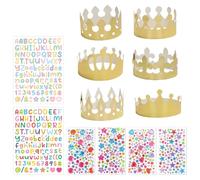 Set di 26 corone per fai da te, corone di carta dorate con strass e adesivi alfanumerici, corone di compleanno fai da te, per feste di compleanno principesse
