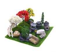 Set di 26 mini accessori da giardino zen per casa delle bambole e cortile da giardino delle fiabe, con mulino in pietra, mini casa, modelli di alberi, lampione e palline di muschio