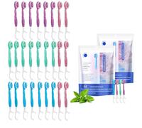 Set di 26 mini spazzolini da denti 5 in 1, con filo interdentale, raschietto per lingua e stuzzicadenti, mini spazzolini da denti con dentifricio, portatili, per ufficio, igiene orale, confezionati