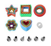 Set di 26 stampi da forno colorati per bambini, per panini, per biscotti, biscotti, biscotti da forno, biscotti per pan di zenzero, con 6 beccucci di montaggio e 1 convertitore (cuore, stella,