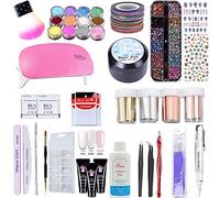 Set di 28 strumenti per manicure con lampada UV per unghie, base top coat, colla, polvere per immersione e strass, per uso professionale