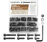 Set di 280 viti M6, set di viti a esagono incassato, viti a testa cilindrica con dadi con rondelle, set di viti per macchina nere, set di viti filettate