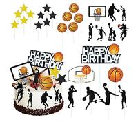 Set di 29 inserti per torta di compleanno, decorazione per cupcake, bandiere da dessert al forno, adatto per feste di compleanno, feste a tema basket