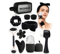 Set di 3/5/6/10 pezzi di strumenti per massaggio e pulizia del viso, set di rulli e raschietti neri, spazzola per il viso, fascia per capelli, braccialetto, mollette per capelli, elastici per capelli,