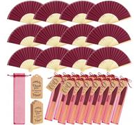 Set di 3-60 ventagli eleganti, include biglietti di ringraziamento, etichette e borse regalo, ventaglio pieghevole in bambù per la sposa, adatto come regalo per damigelle e decorazione per matrimoni, 