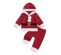 Set di 3 abiti natalizi per bambini e bambine, a maniche lunghe, con cintura, cappotto, pantaloni, cappelli da Babbo Natale, feste, cosplay, feste di Natale, Felpa con cappuccio rossa Santa, 18-24