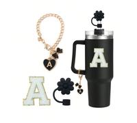 Set di 3 accessori in nero per la Cup - Set 1 Pezzo: cappello di paglia, ciondolo a forma di lettera, adesivi a forma di lettera per tazza d'acqua L,M,S,H,A,T,O,X,B,C,D,E,F,G,I,J,K,N,P,Q,R,U,V,W,Y,Z,T