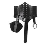 Set di 3 accessori per costume da cavaliere medievale in pelle PU, cintura in vita punk e borsa con coulisse, costume da vichingo, per Halloween, cosplay, LARP, escursionismo, puntello, Nero , Taglia