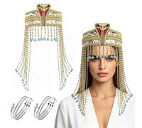 Set di 3 accessori per costume egiziano, tra cui 1 copricapo a cobra, 2 bracciali a serpente, braccialetto con pietre preziose, costume antico egiziano per la scuola, feste in stile vintage (argento)