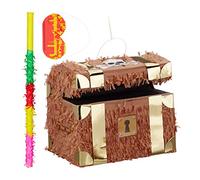 Set di 3 Accessori, Pignatta a Scrigno, Asta 50 cm e Maschera, Divertimento Bambini e Adulti, Carta, Multicolore