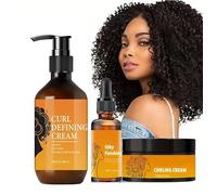 Set di 3 acconciature ricci con olio di argan - Include crema per la definizione del ricciolo (3,5 oz), crema idratante (3,5 oz), olio di finitura anti-crespo (1,01 fl oz) per definire, riccioli e