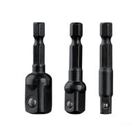 Set di 3 adattatori per chiavi a bussola con attacco da 1/4, 3/8 e 1/2 pollici per utensili elettrici, asta di prolunga in acciaio al cromo vanadio con codolo esagonale compatibile (nero)