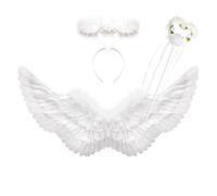Set di 3 ali d'angelo bianche con aureola e bacchetta magica, 75cm ali d'angelo signore angelo diavolo fata costume accessori adulti per Halloween carnevale cosplay party festa in maschera