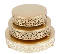 Set di 3 alzate per torte rotonde in metallo, 20 + 25 + 30 cm, alzata per torta dorata, piatto decorativo per dessert, elegante espositore per cupcake, per matrimoni, eventi, feste di compleanno