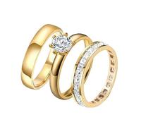 Set di 3 anelli a fascia da donna classici a sei griffe con zirconia cubica abbinati, impilabili, gioielli da indossare tutti i giorni