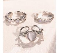 Set di 3 anelli aperti alla moda e semplici con strass a forma di cuore e occhio di gatto, regolabile, regalo per feste, appuntamenti, stile Y2K per San Valentino, mamma, madre, festa della mamma Tagl
