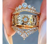 Set di 3 Anelli da Fidanzamento e Matrimonio per Donna, 'Interazione e della Luna, Amore , Gioielli Eleganti e