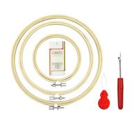 Set di 3 anelli rotondi in bambù per ricamo a punto croce con 1 ago guida filo e 1 tagliafilo, 3 misure, per lavori manuali e cucito, con aghi da ricamo ad occhio dorato, cerchio a b