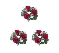 Set di 3 anelli rotondi per candele con rose artificiali, 23 cm, per centrotavola, finestra, rosso vino