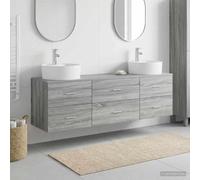Set di 3 armadietti da bagno grigio sonoma 62,5 x 44,5 x 50 cm montaggio a | legno, due lavabo, un armadio, sospeso, installazione personalizzabile, per interni