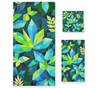 Set di 3 asciugamani assorbenti per il viso con foglie astratte geometriche, 1 asciugamano da bagno, 1 asciugamano per le mani, 1 panno per yoga, bagno, cucina