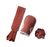 Set di 3 asciugamani da bagno ispessiti per strofinare la schiena, asciugamano da bagno con sfera da bagno con fiori e strisce di fango, massaggianti per la schiena e il corpo (rosso)