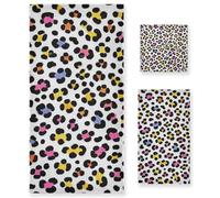 Set di 3 asciugamani da viso alla moda con leopardo bianco dalla testa ai piedi, 1 asciugamano da bagno, 1 asciugamano per le mani, 1 panno per il viso del corpo