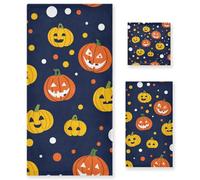 Set di 3 asciugamani da viso in microfibra a forma di zucca di Natale, 1 asciugamano da bagno, 1 asciugamano per le mani, 1 panno per lo yoga, bagno, cucina