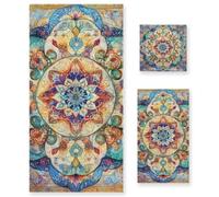 Set di 3 asciugamani da viso in microfibra con motivo bohémien mandala vintage, 1 asciugamano da bagno, 1 asciugamano per le mani, 1 panno per il viso del corpo