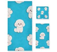 Set di 3 asciugamani decorativi per il viso a forma di cane Bichon Frise, 1 asciugamano da bagno, 1 asciugamano per le mani, 1 panno per yoga, bagno, cucina