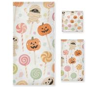 Set di 3 asciugamani decorativi per il viso a forma di zucca di Halloween, 1 asciugamano da bagno, 1 asciugamano per le mani, 1 panno per lo yoga, bagno, cucina