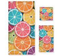 Set di 3 asciugamani decorativi per il viso colorati con frutta arancione, 1 asciugamano da bagno, 1 asciugamano per le mani, 1 panno per lo yoga, bagno, cucina