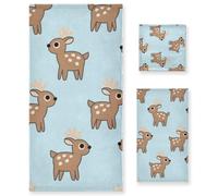 Set di 3 asciugamani decorativi per il viso con cervi dei cartoni animati, 1 asciugamano da bagno, 1 asciugamano per le mani, 1 panno per la casa, cucina e famiglia