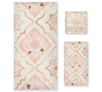 Set di 3 asciugamani decorativi per il viso con motivo a rosetta color pesca e oro, 1 asciugamano da bagno, 1 asciugamano per le mani, 1 panno per yoga, bagno, cucina