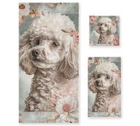 Set di 3 asciugamani morbidi in stile bohémien con fiori e cane floreale, 1 asciugamano da bagno, 1 asciugamano per le mani, 1 panno per yoga, bagno e cucina