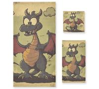 Set di 3 asciugamani morbidi per il viso con drago verde in stile retrò, 1 asciugamano da bagno, 1 asciugamano per le mani, 1 panno per la casa, cucina e famiglia