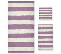 Set di 3 asciugamani per il viso a righe orizzontali bianco-viola dalla testa ai piedi, 1 asciugamano da bagno, 1 asciugamano per le mani, 1 panno per la casa, la cucina e la famiglia